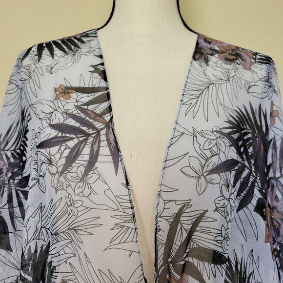 Steve Madden OSFM Adjustable Kimono Wrap Cover Up Sheer Tie Front Tropical Beach - Picture 2 of 14